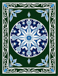 Emerald Blue White Medallion Scrollwork Rug