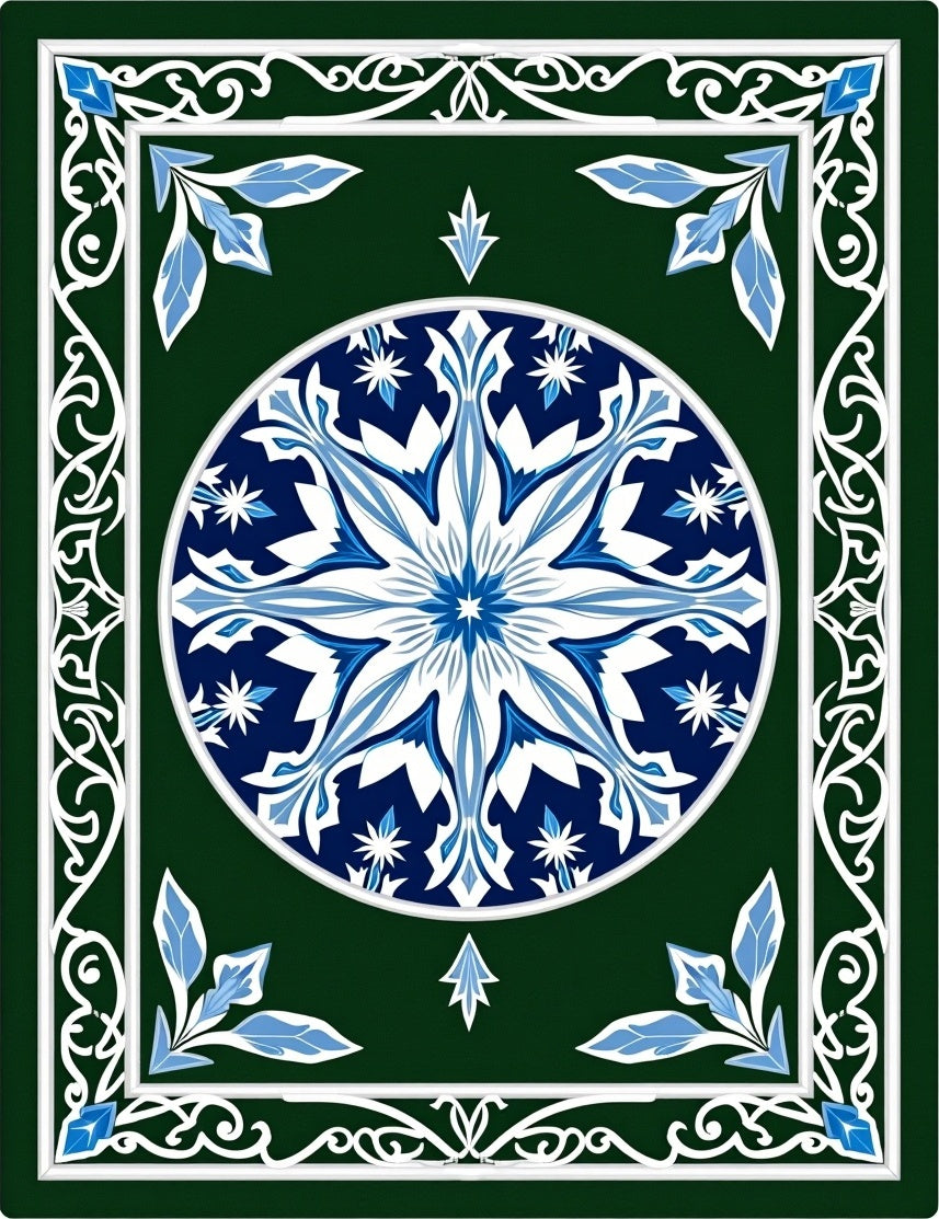 Emerald Blue White Medallion Scrollwork Rug