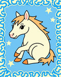 Playful Cream Horse Starry Blue Rug