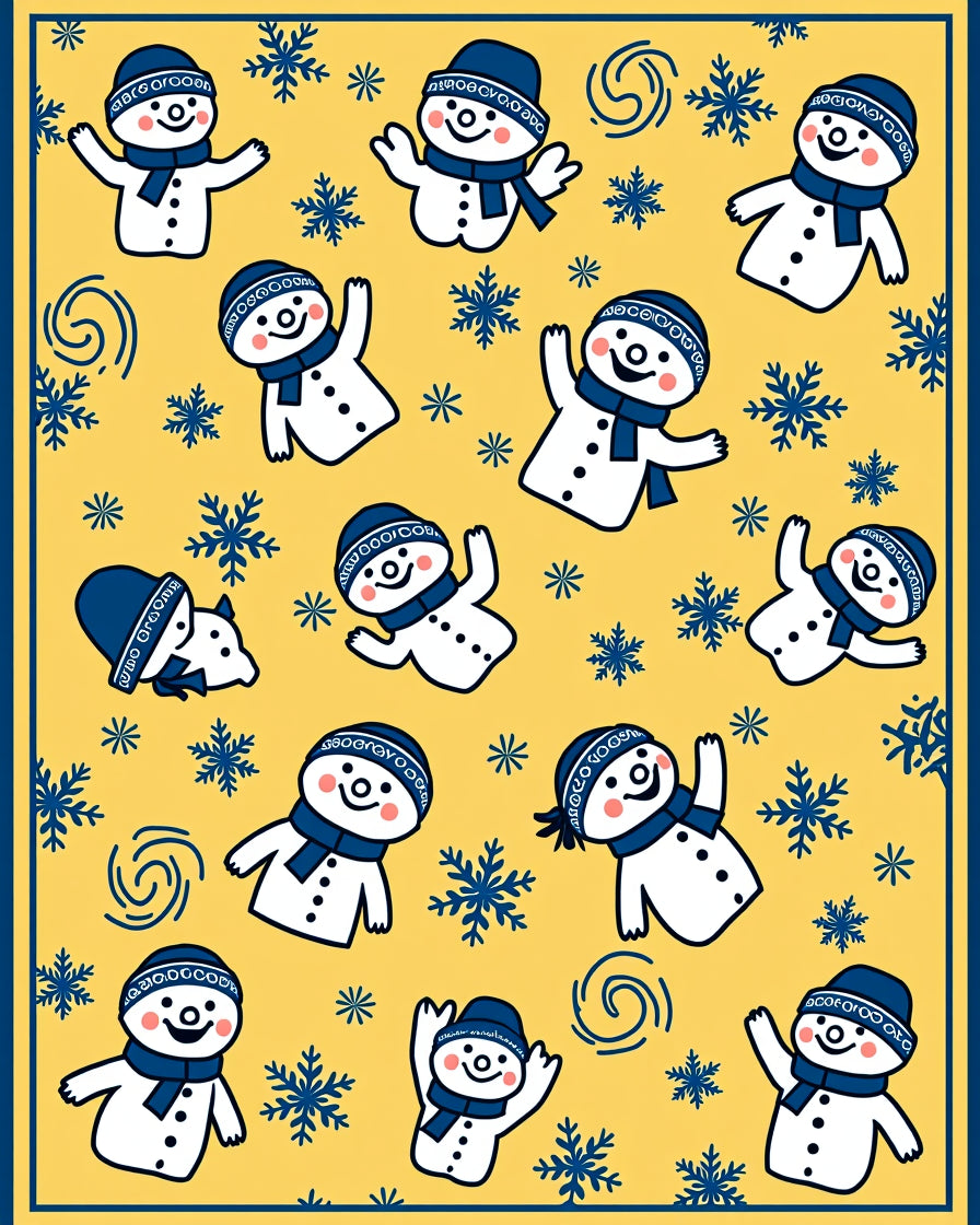 Whimsical Yellow Snowman Snowflake Collage Rug