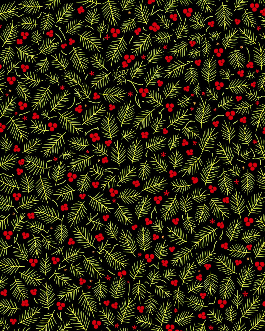 Green Pine Red Berry Holiday Rug
