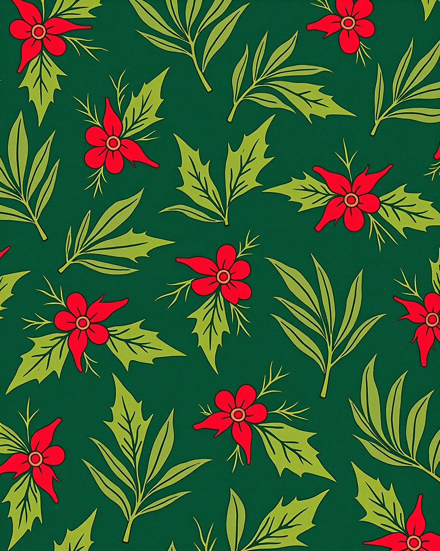 Crimson Floral Holly Garland Rug