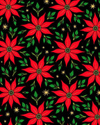 Red Poinsettia Black Star Garden Rug
