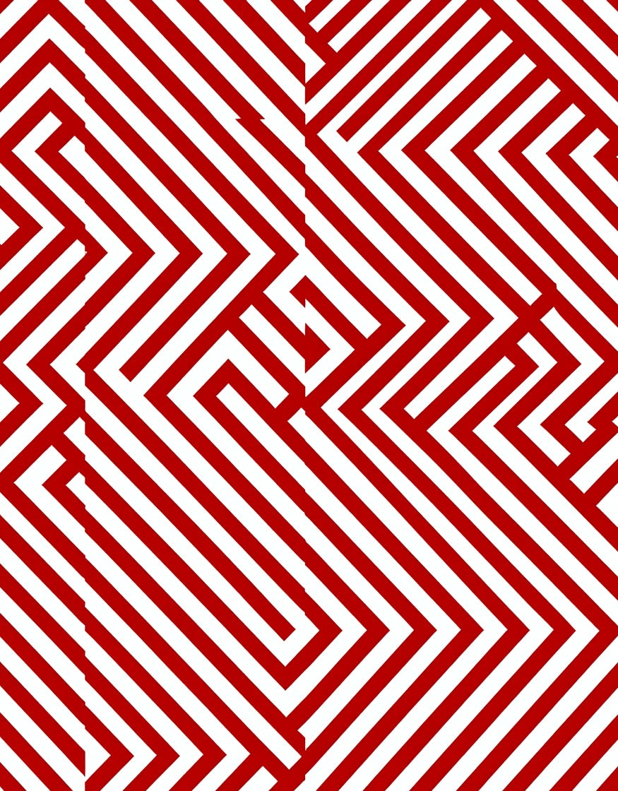 Red and White Geometric Maze Rug