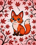 Cute Fox With Red Maple Leaves Rug