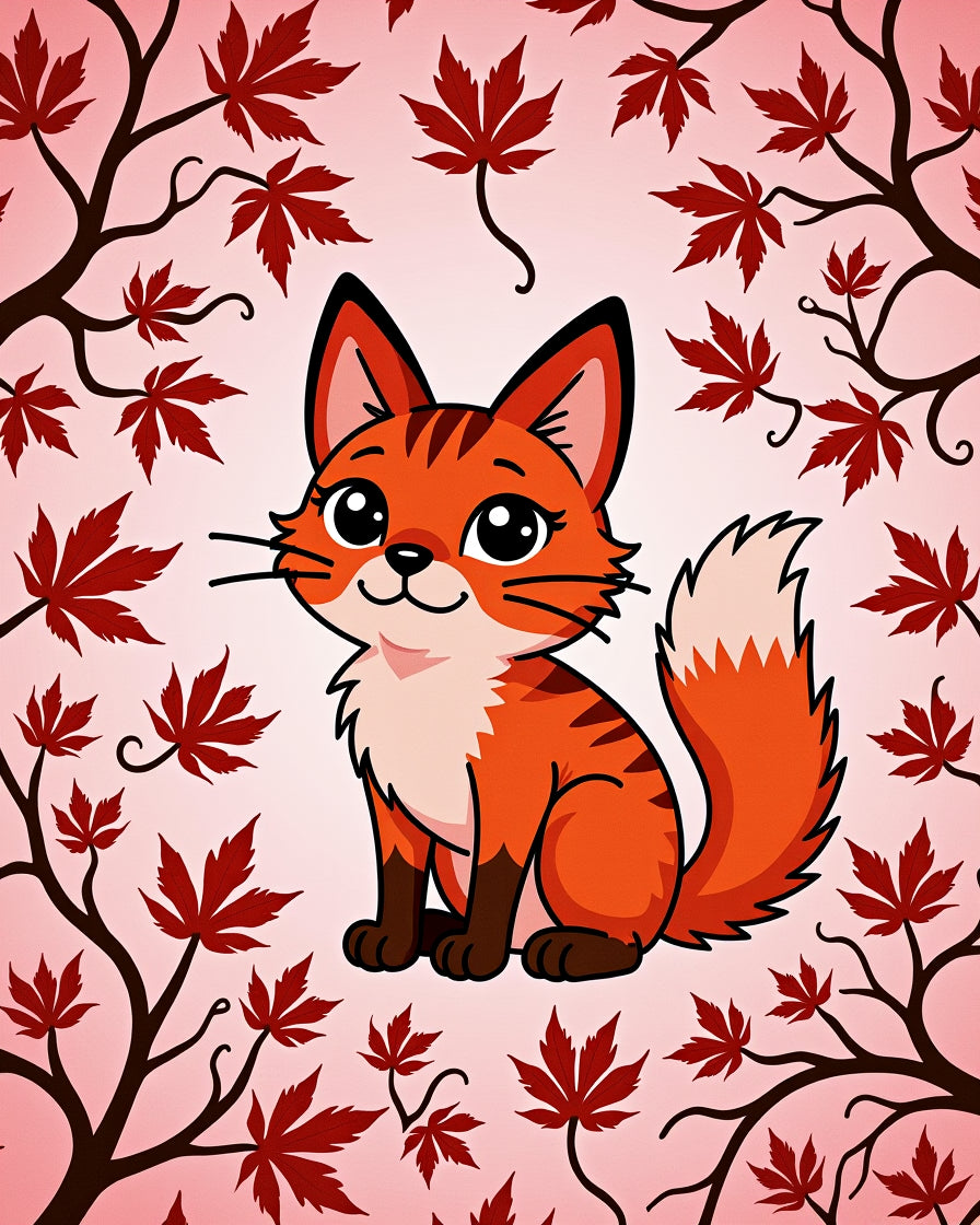Cute Fox With Red Maple Leaves Rug