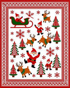 Festive Red Santa Snowflakes Reindeer Trees Rug