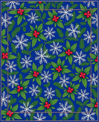 Festive Blue Holly Snowflake Border Rug
