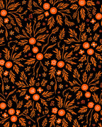 Vibrant Orange Floral Burst Black Rug