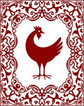 Deep Red Rooster Floral Frame Rug