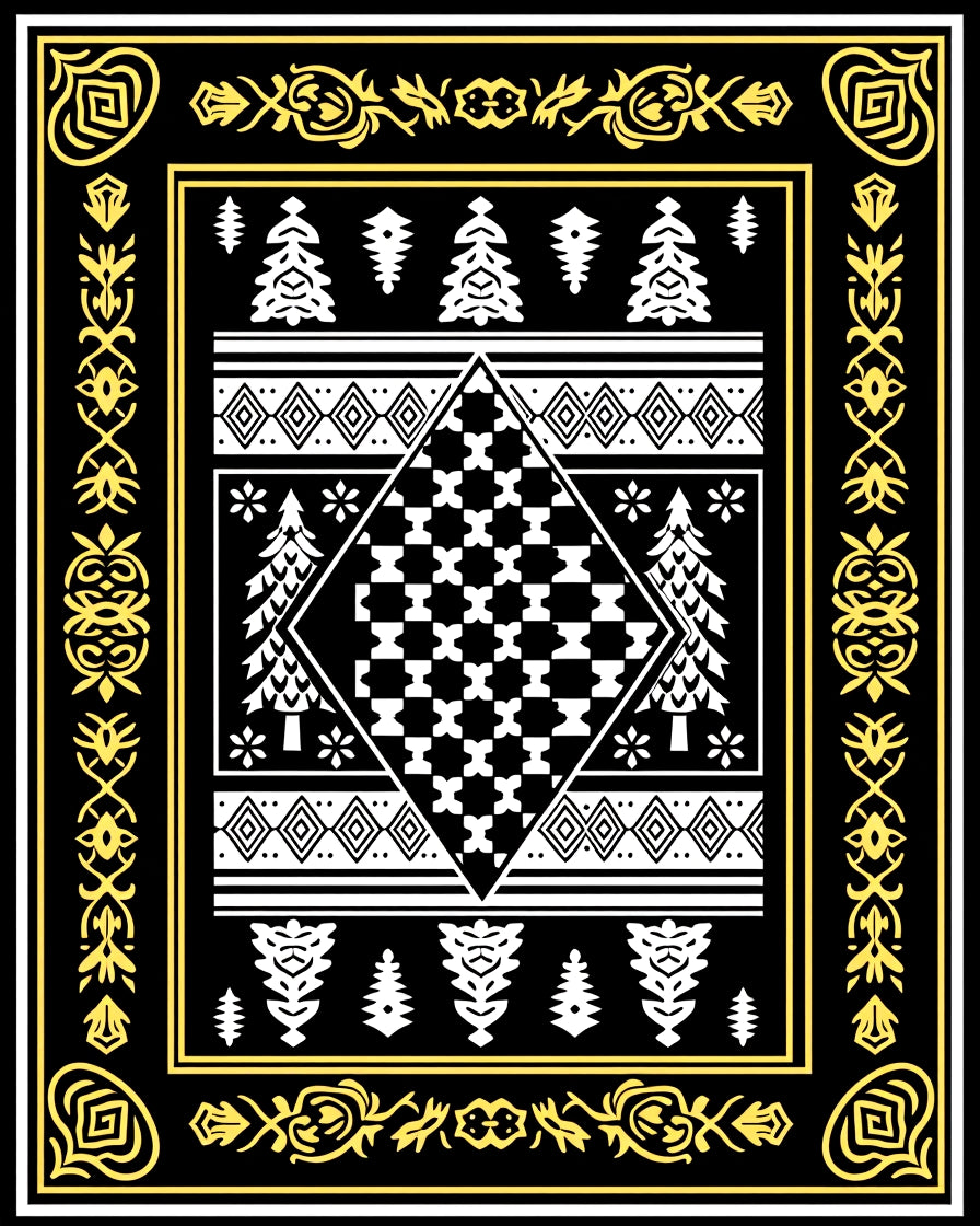 Black Yellow Geometric Pine Forest Rug