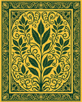 Golden Yellow Green Floral Scrollwork Rug