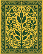 Golden Yellow Green Floral Scrollwork Rug