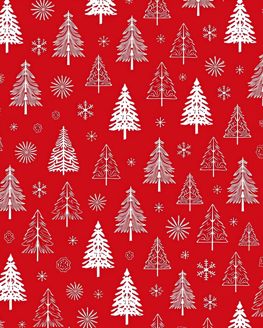 Red White Festive Tree Snowflakes Rug