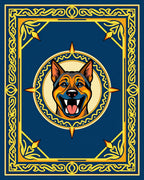 Bold Dog Face Blue Yellow Border Rug