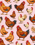 Farmhouse Chickens Pink Repeating Pattern Rug