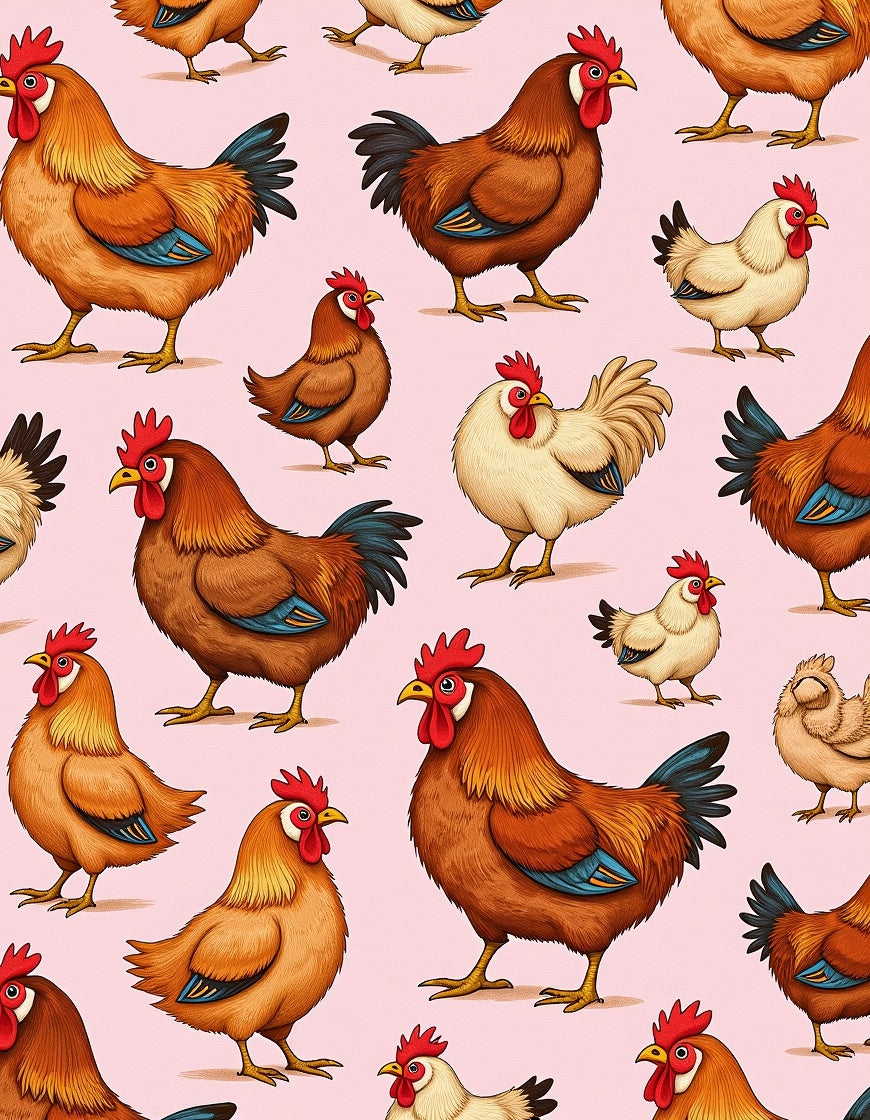 Farmhouse Chickens Pink Repeating Pattern Rug
