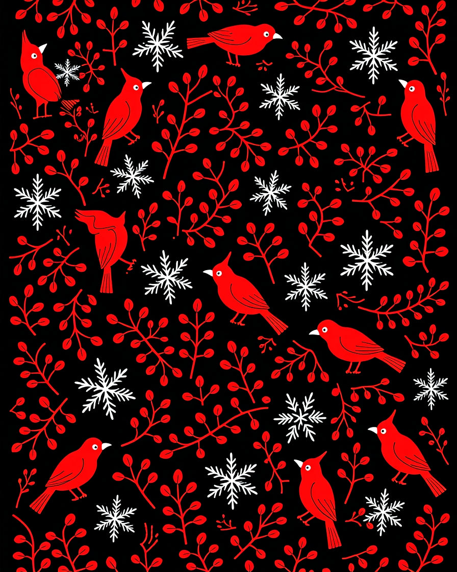 Red Cardinal Snowflakes Black Rug