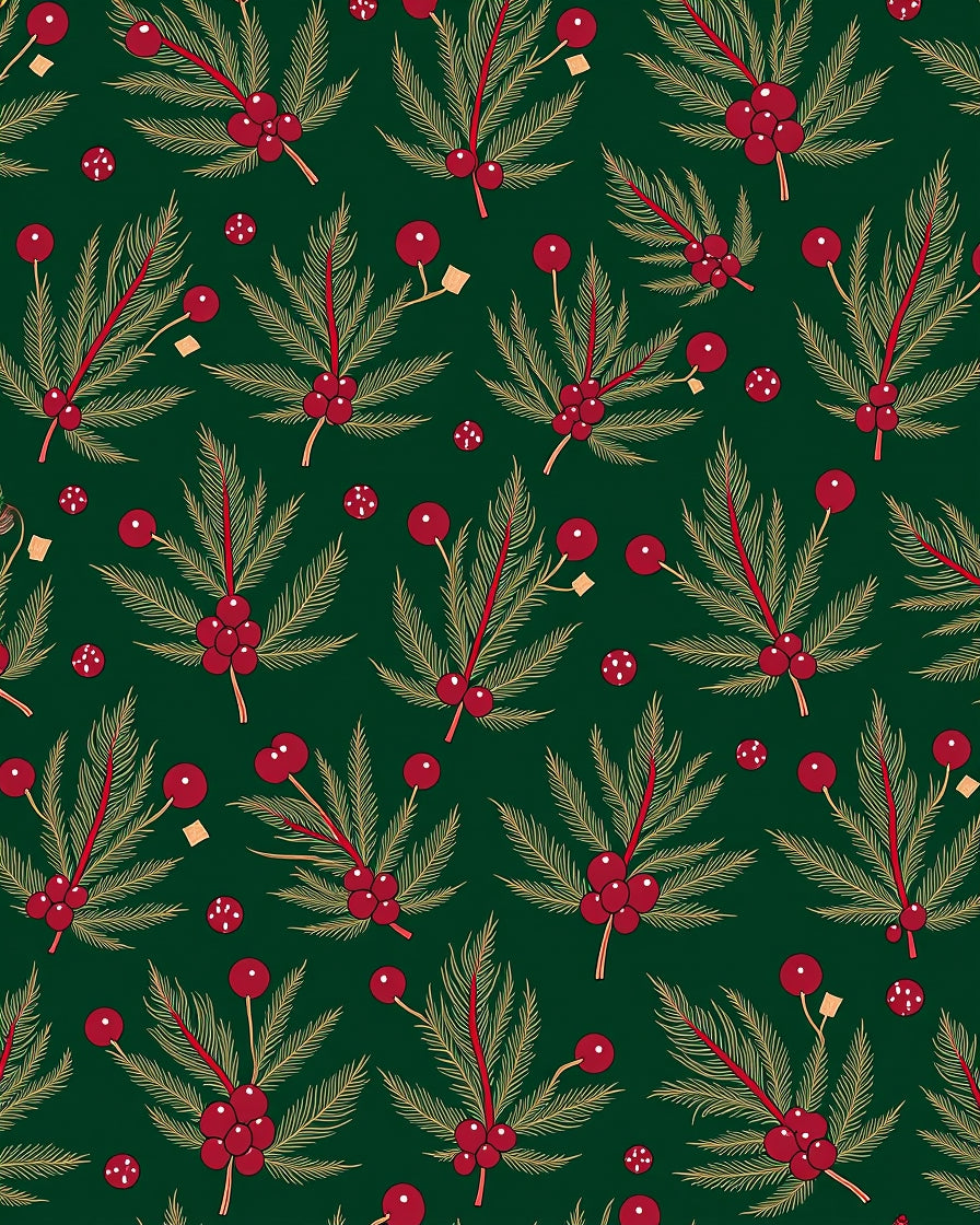 Festive Green Berry Pine Sprig Rug