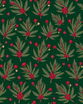 Festive Green Berry Pine Sprig Rug