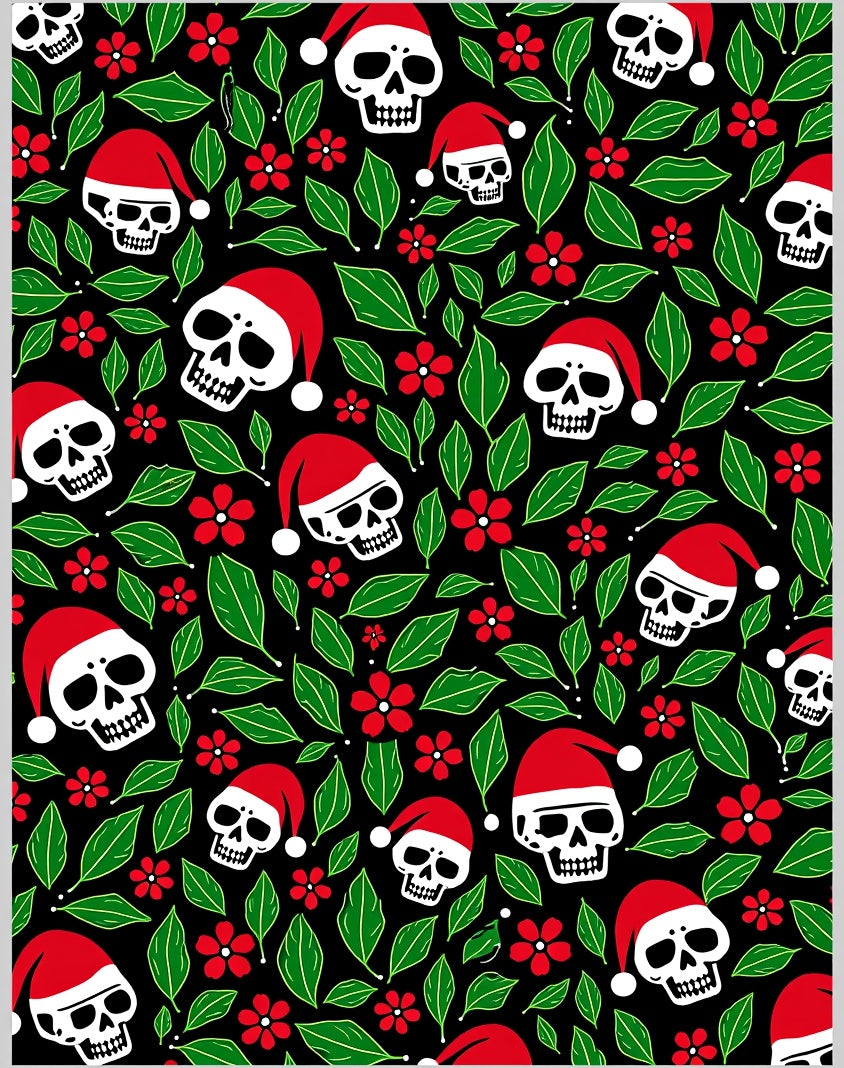 Spooky Santa Skull Red Flower Garland Rug