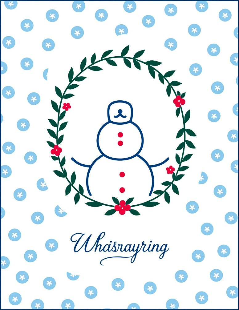 Whimsical Snowman Wreath Blue Flowers Rug