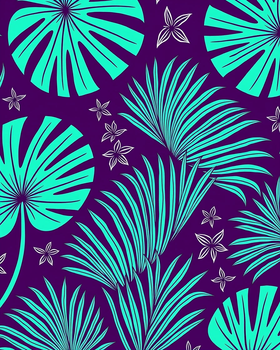 Tropical Teal Giant Leaf Purple Rug