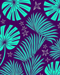 Tropical Teal Giant Leaf Purple Rug