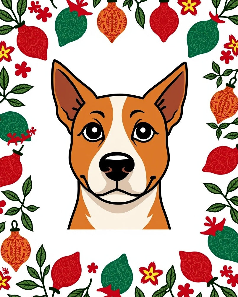 Whimsical Dog Holiday Ornament Border Rug