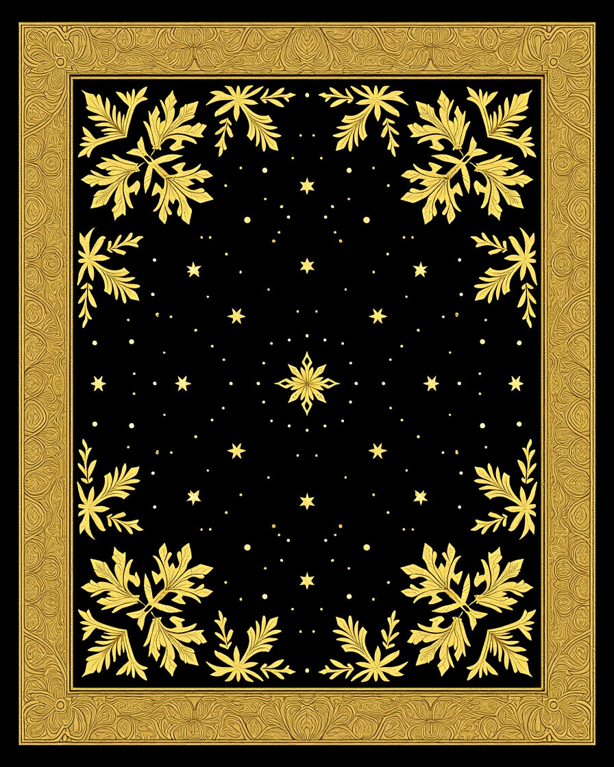 Golden Starry Night Foliage Border Rug