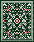 Deep Forest Green Red Medallion Rug