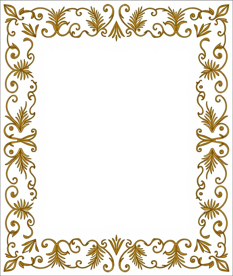 Ornate Golden Leaf Scroll Border Rug