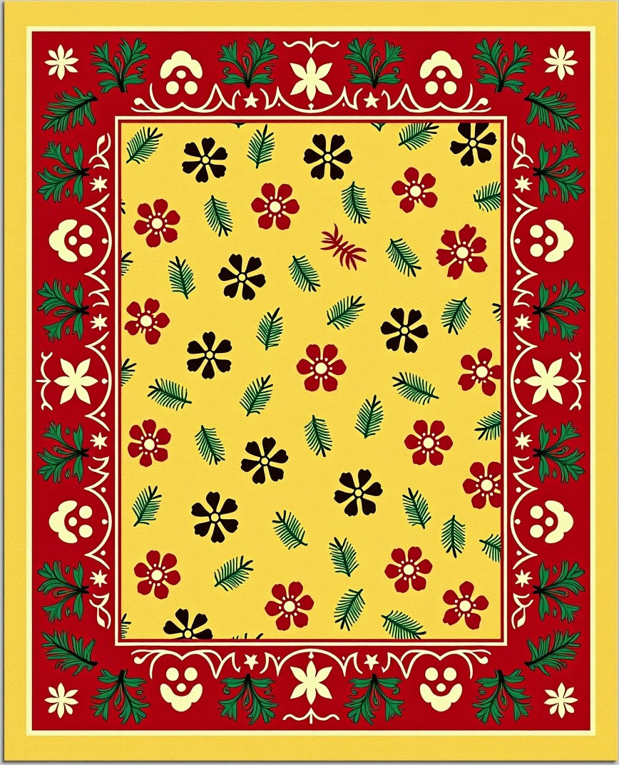 Yellow Red Green Floral Meadow Rug