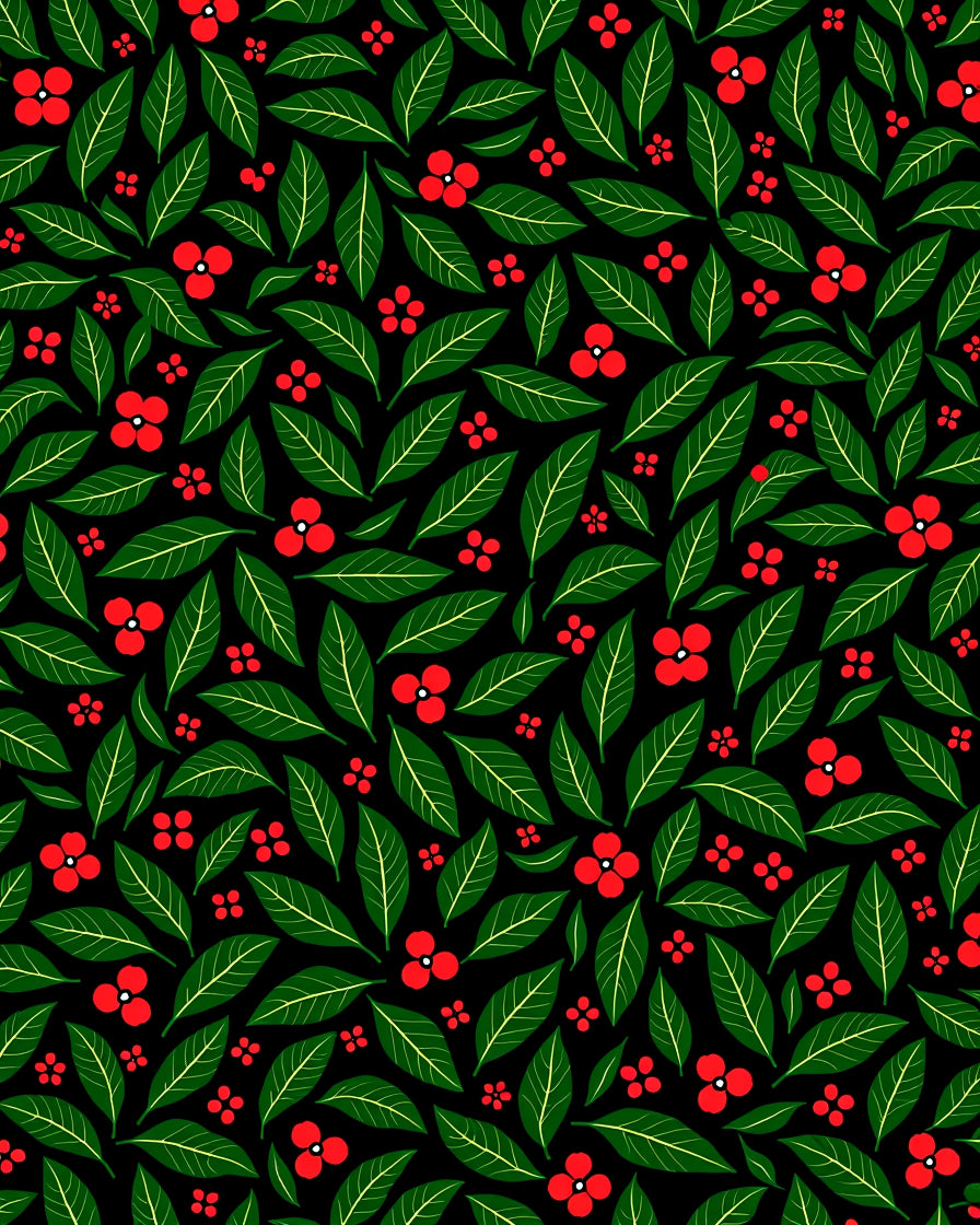 Emerald Green Leaf Red Berry Floral Rug