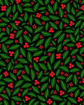 Emerald Green Leaf Red Berry Floral Rug