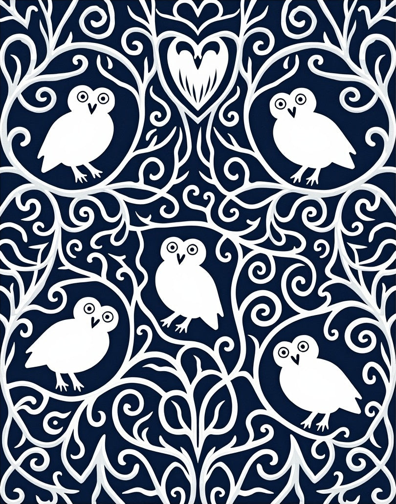 White Owl Whimsical Night Garden Rug