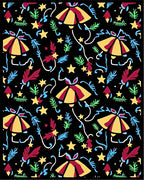 Whimsical Red Yellow Bell Celebration Stars Rug
