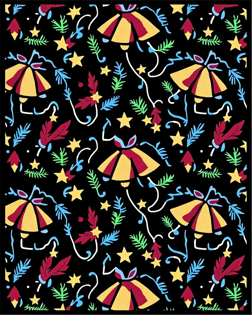 Whimsical Red Yellow Bell Celebration Stars Rug