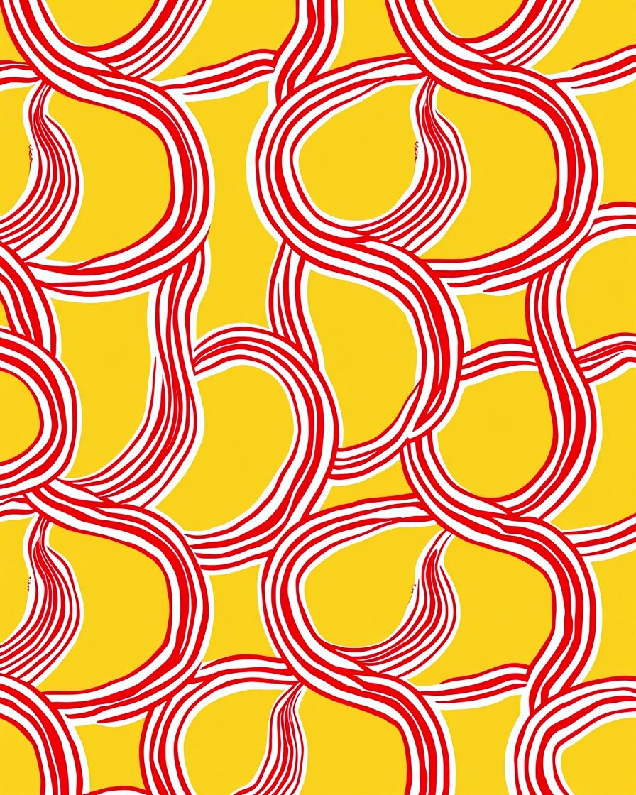 Bold Red Swirls Yellow Rug