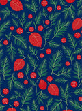 Red Leaf Green Sprig Navy Background Rug