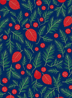Red Leaf Green Sprig Navy Background Rug