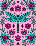 Pink Teal Dragonfly Floral Bloom Rug