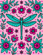 Pink Teal Dragonfly Floral Bloom Rug