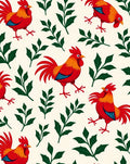 Red Roosters Green Leafy Branches Rug
