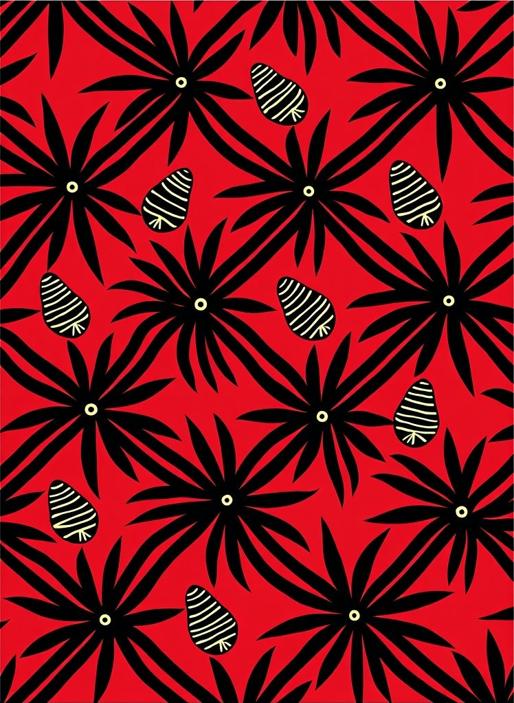 Vibrant Red Black Starburst Seed Rug