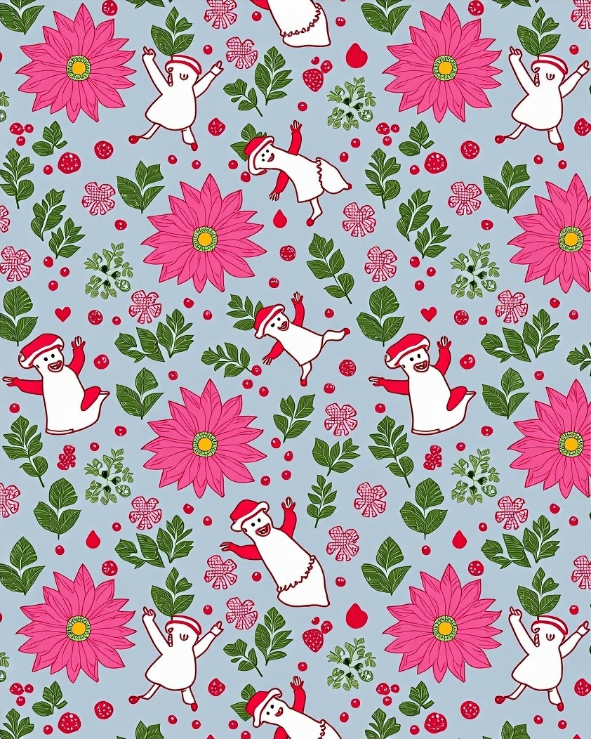 Festive Pink Flower Character Garland Rug