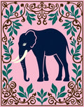 Dark Blue Elephant Pink Floral Frame Rug