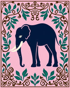Dark Blue Elephant Pink Floral Frame Rug