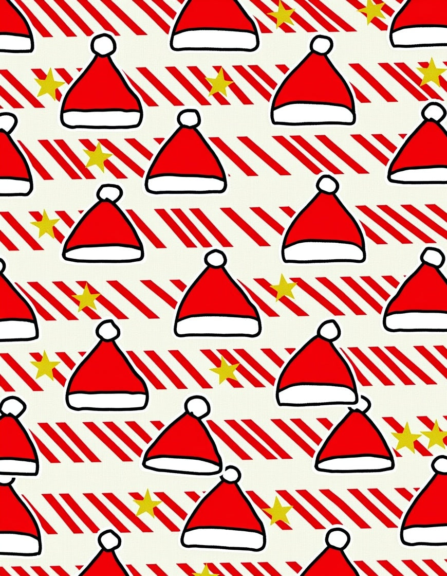 Red Santa Hats Yellow Stars Stripes Rug