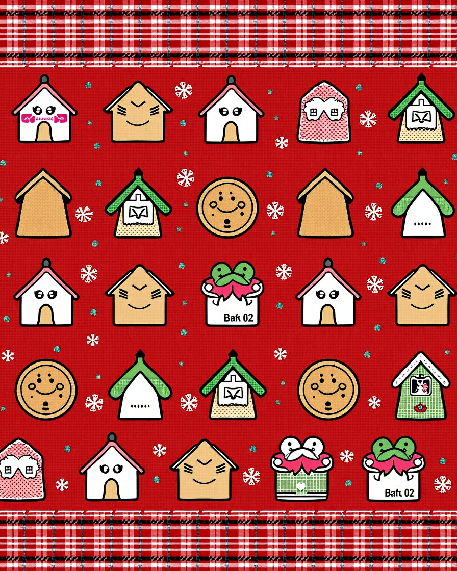 Cute Red Houses Snowflake Collage Rug